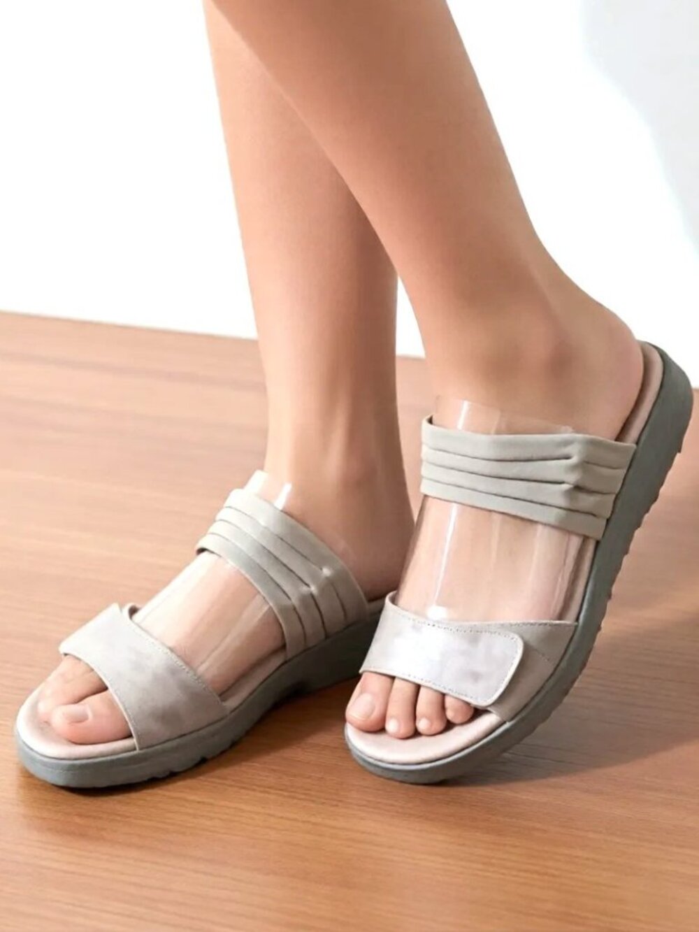 Naot cushioned padded orthopedic slides wide-strap taupe sandals EU41=US10=UK7.5